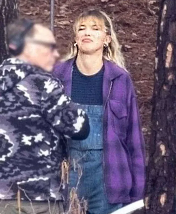 Buy Now Michelle Movie The Electric State 2025 Millie Bobby Brown Purple Plaid Jacket For Unisex