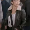 Buy Now Midori Francis TV Series Greys Anatomy Season 21 Mika Yasuda Shearling Bomber Black Leather Jacket For Unisex