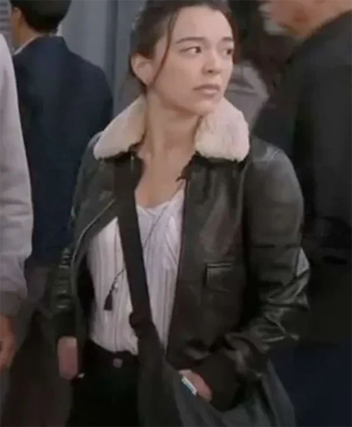 Buy Now Midori Francis TV Series Greys Anatomy Season 21 Mika Yasuda Shearling Bomber Black Leather Jacket For Unisex