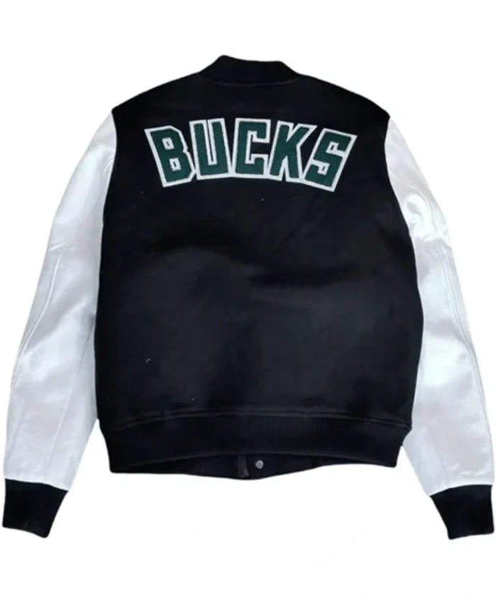 Buy Now Milwaukee Bucks Black And White Letterman Varsity Jacket For Men And Women