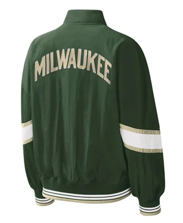 Buy Now Milwaukee Bucks Crinkle Pinnacle Green Varsity Jacket For Men And Women