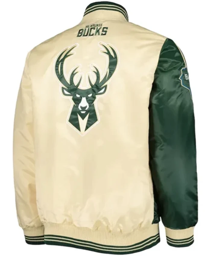 Buy Now Milwaukee Bucks Fast Break Green And Cream Varsity Jacket For Unisex