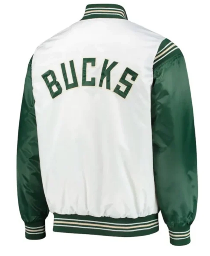 Buy Now Milwaukee Bucks Starter White And Green Varsity Jacket For Unisex