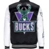 Buy Now Milwaukee Bucks Team Origins Black And White Varsity Jacket For Men And Women