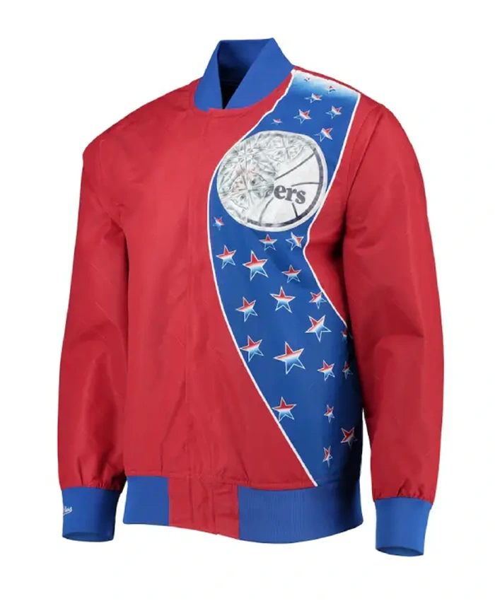 Buy Now Mitchell And Ness Philadelphia 76ers Warm Up Varsity Jacket For Unisex