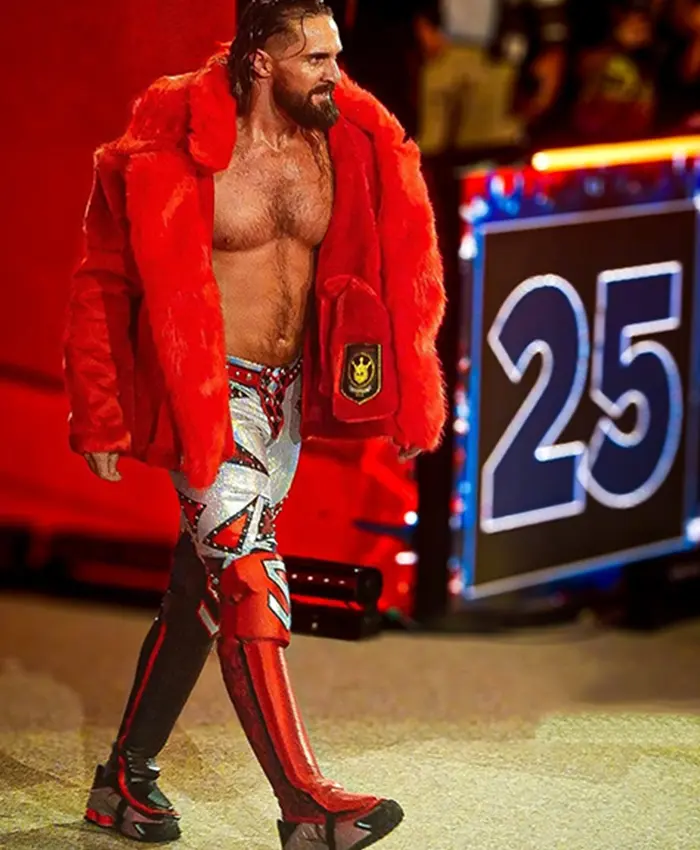 Alternative view of WWE Raw Seth Rollins Red Fur Jacket