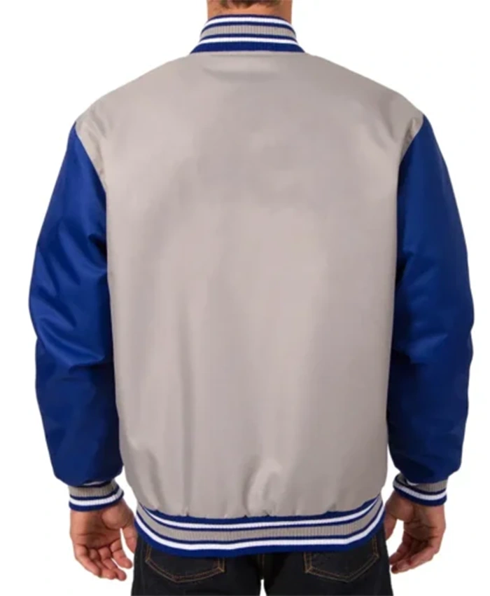 Buy Now Montreal Canadiens Poly Twill Grey And Royal Blue Varsity Jacket For Unisex