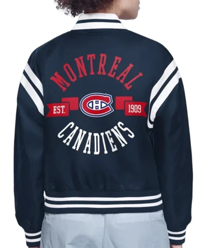 Buy Now Montreal Canadiens Printed Logo Navy Blue Varsity Jacket For Men And Women