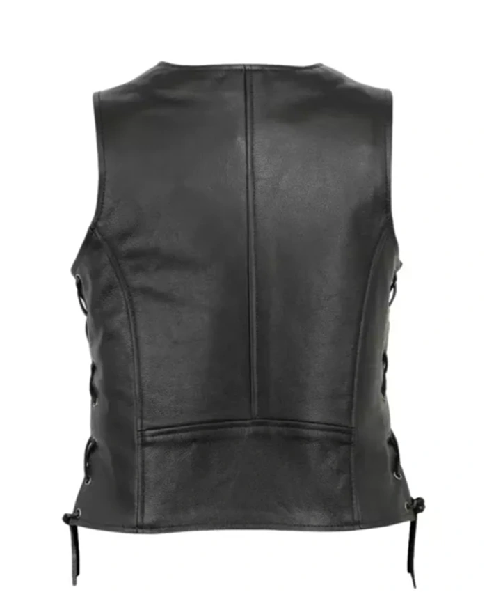 Buy Now Motorcycle Black Biker Genuine Leather Vest For Men And Women