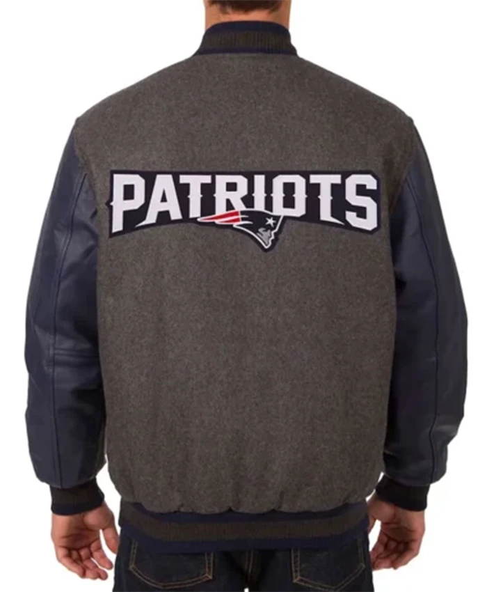 Buy Now New England Patriots American Team Charcoal And Blue Varsity Jacket For Unisex