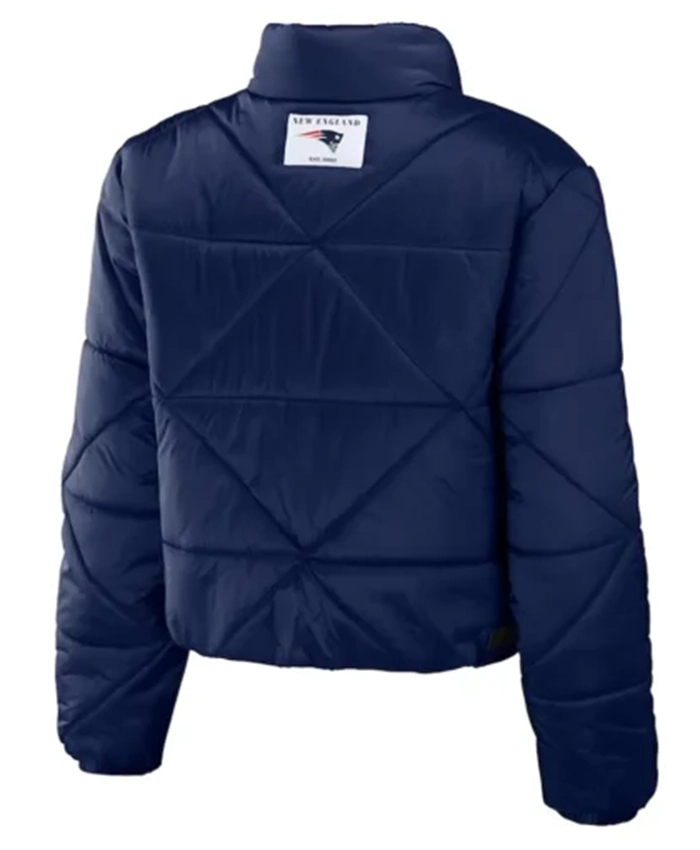 Buy Now New England Patriots Blue Puffer Cropped Jacket For Men And Women