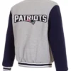Buy Now New England Patriots Grey And Navy Blue Varsity Jacket For Unisex