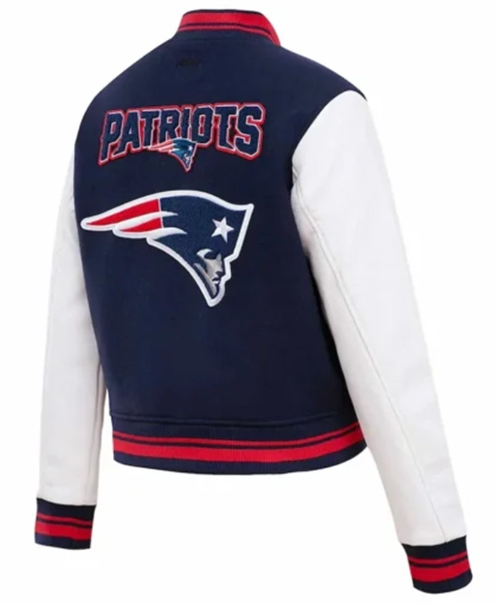 Buy Now New England Patriots Mash Up Navy Blue And White Varsity Jacket For Men And Women