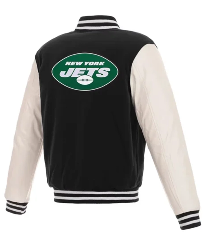 Buy Now New York Jets Black And White Varsity Jacket For Men And Women