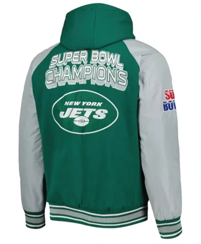 Buy Now New York Jets Green And Grey Hooded Bomber Jacket For Men And Women