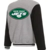 Buy Now New York Jets Grey And Black Varsity Jacket For Men And Women