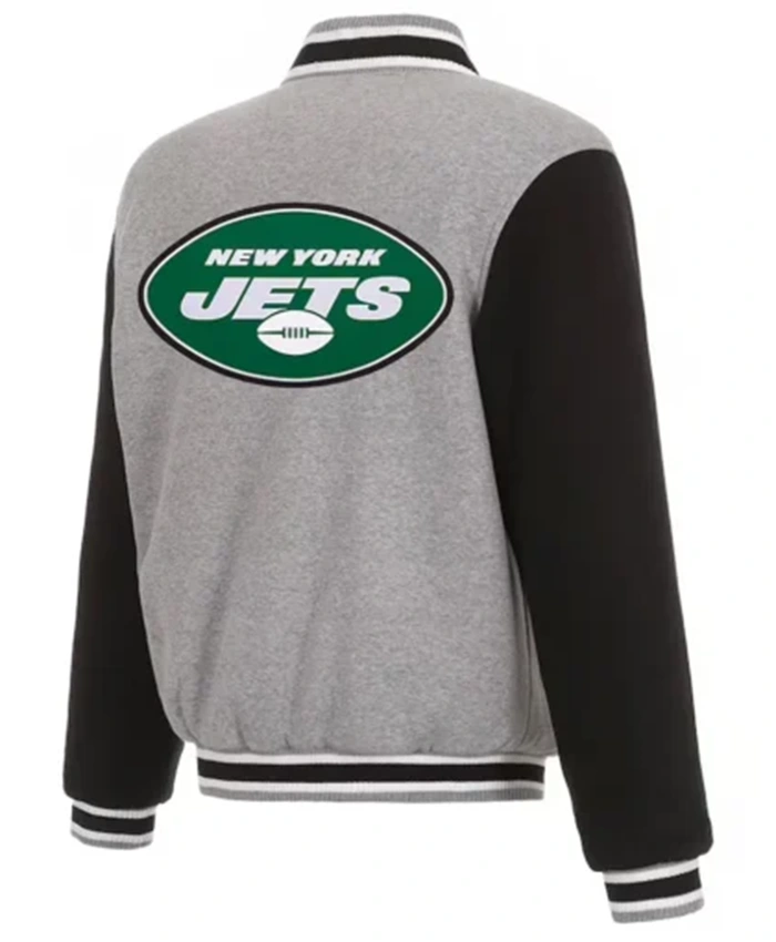 Buy Now New York Jets Grey And Black Varsity Jacket For Men And Women