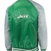 Buy Now New York Jets Lead OFF Green And Grey Varsity Jacket For Unisex