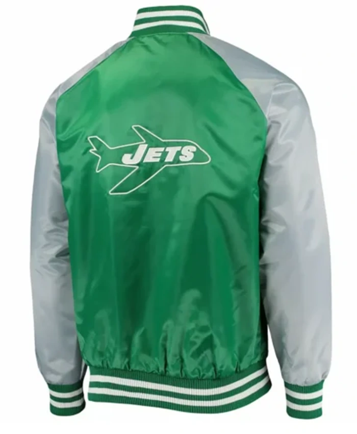 Buy Now New York Jets Lead OFF Green And Grey Varsity Jacket For Unisex