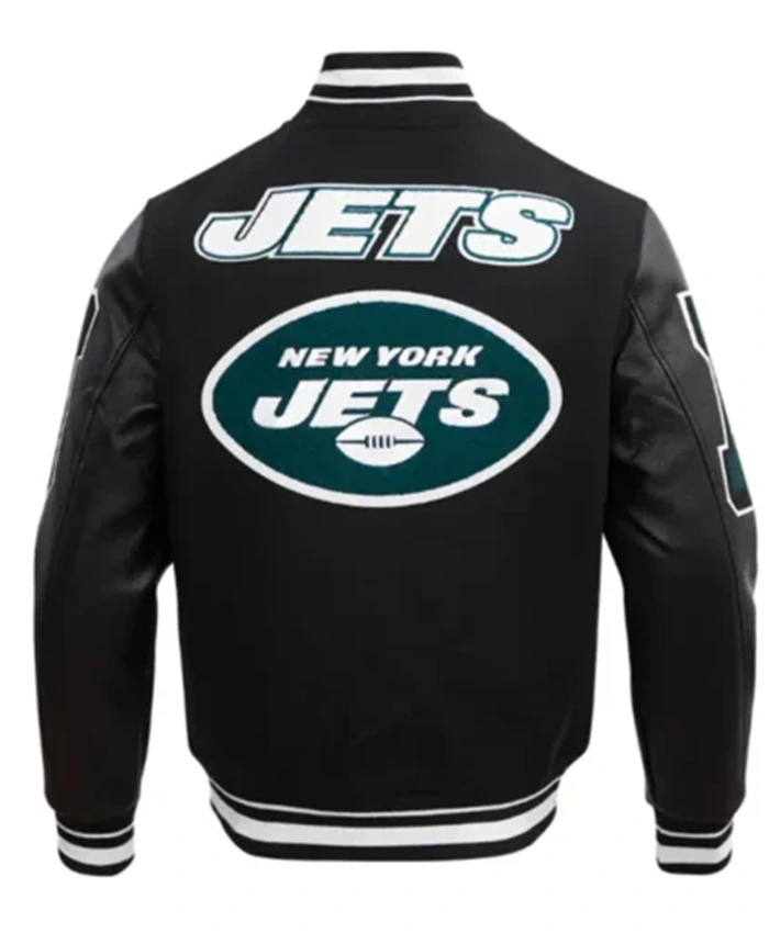Buy Now New York Jets Mashup Rib Black Varsity Jacket For Unisex
