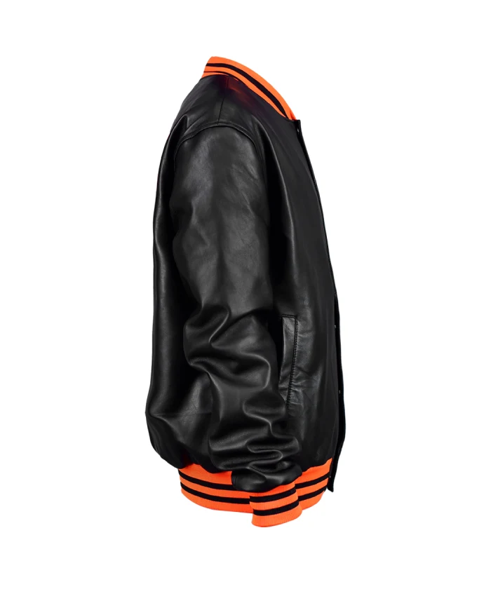 Buy Now New York Knicks Black And Orange Leather Varsity Jacket