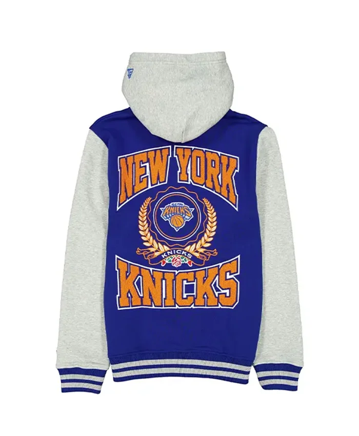Buy Now New York Knicks Throwback Prep Hooded Varsity Jacket For Men And Women