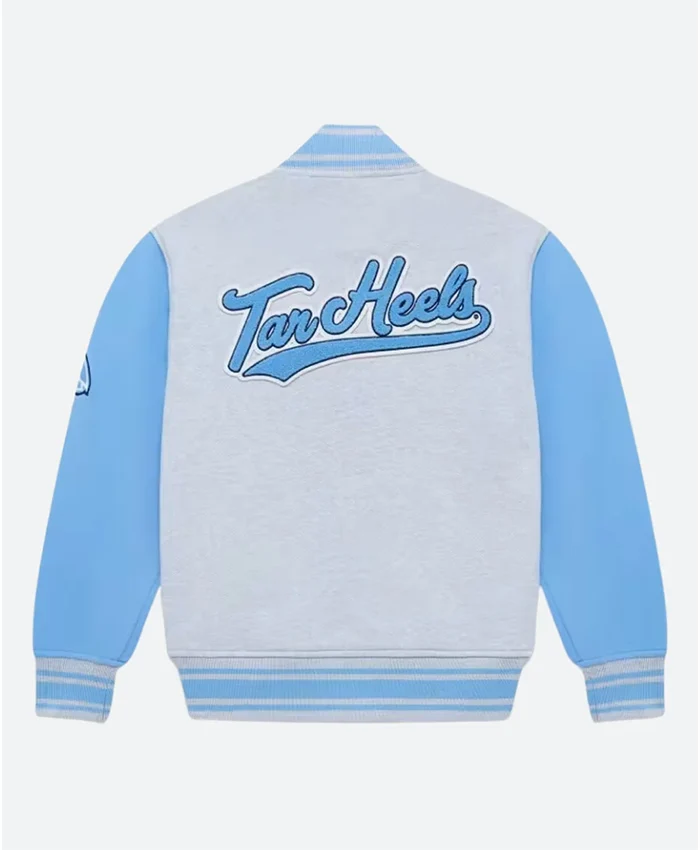 Buy Now OVO X Drake North Carolina Sky Blue And Grey Letterman Varsity Jacket For Unisex