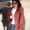Buy Now Paris 2025 Kendall Jenner Maroon Leather Blazer For Men And Women