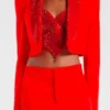 Buy Now Paula Jo TV Series Ransom Canyon 2025 Meta Golding Red Embellished Cropped Blazer For Unisex