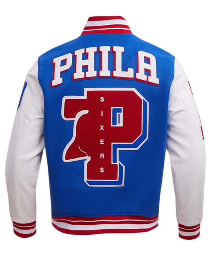 Buy Now Philadelphia 76ers Pro Standard Blue And White Varsity Jacket For Unisex