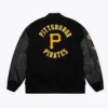 Buy Now Pittsburgh Pirates Black Out Vintage Logo Black Varsity Jacket For Unisex