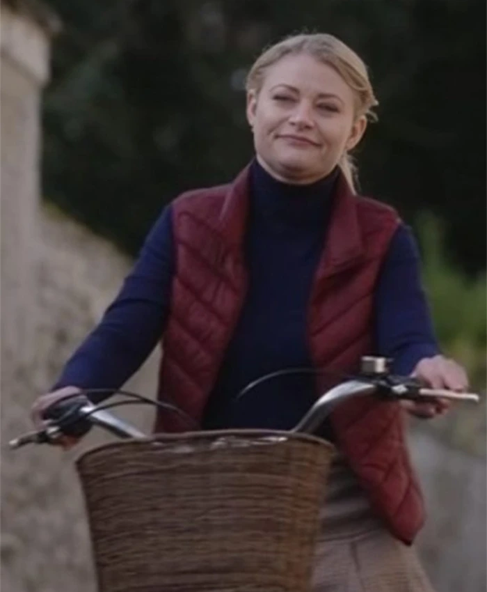 Buy Now Prudence Thorp Movie The Reluctant Royal 2025 Emilie De Ravin Maroon Puffer Vest For Unisex