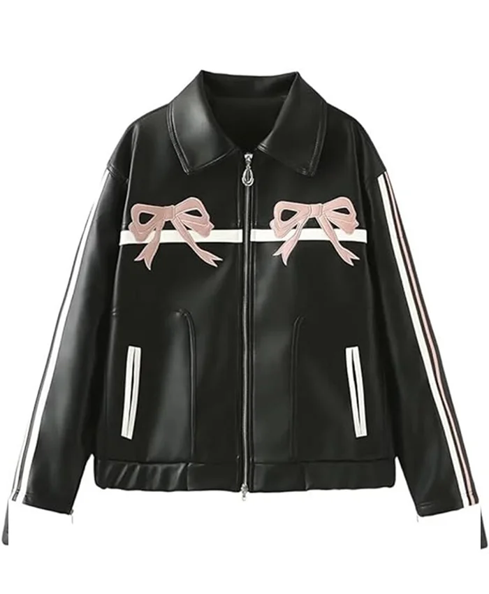 Alternative view of WWE NXT 2025 Carla Gonzalez Pink Bow Leather Jacket