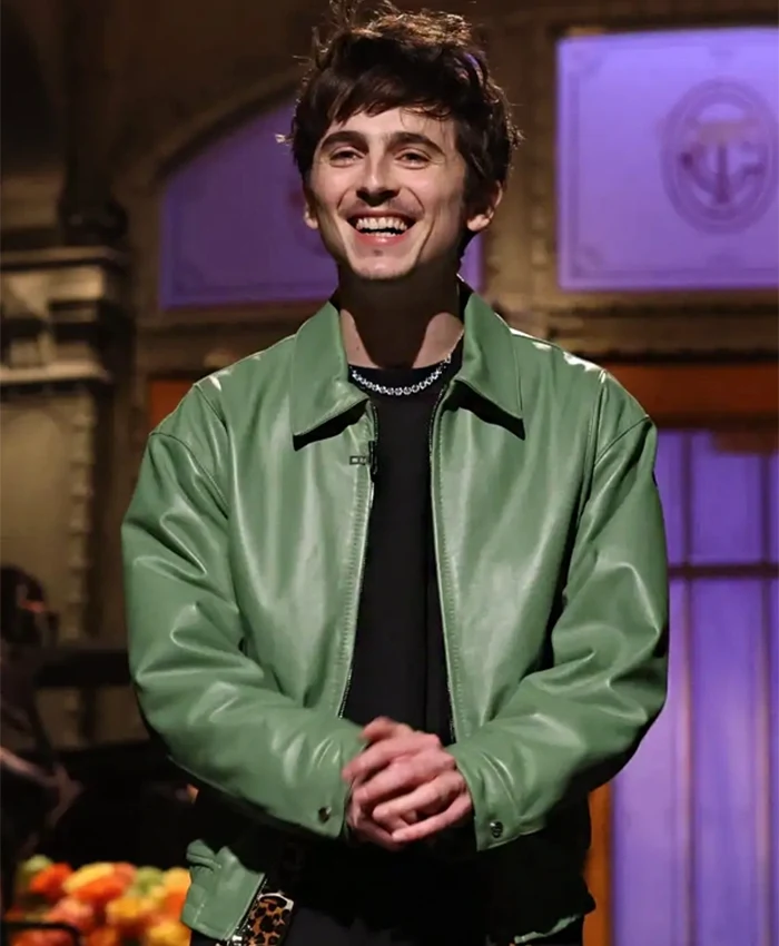 Buy Now SNL Timothee Chalamet Green Leather Jacket For Men And Women