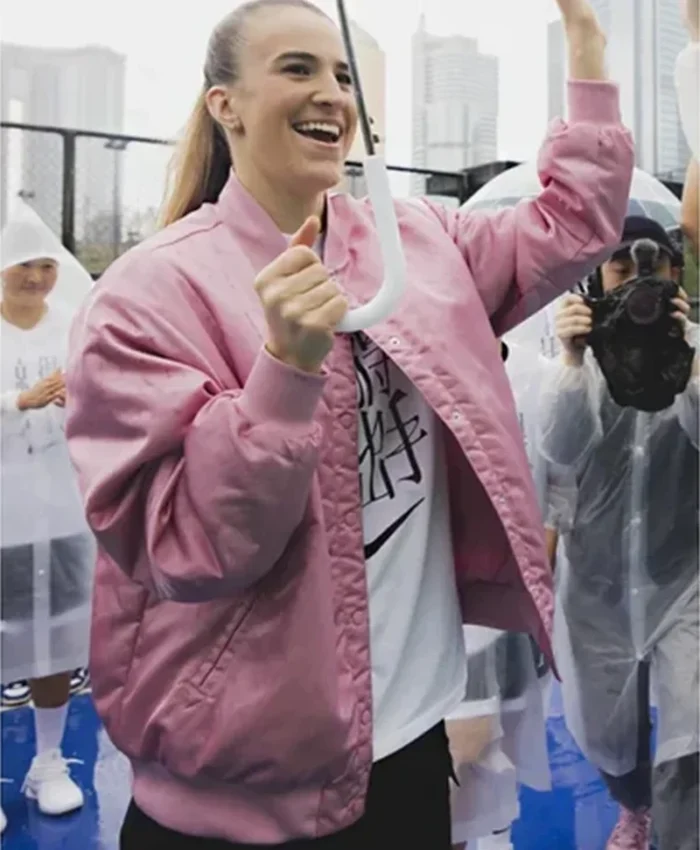 Sabrina Ionescu Pink Letterman Varsity Jacket - Image 2