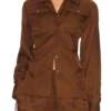 Buy Now Shanola Hampton Found Gabi Mosely Brown Satin Shirt For Unisex