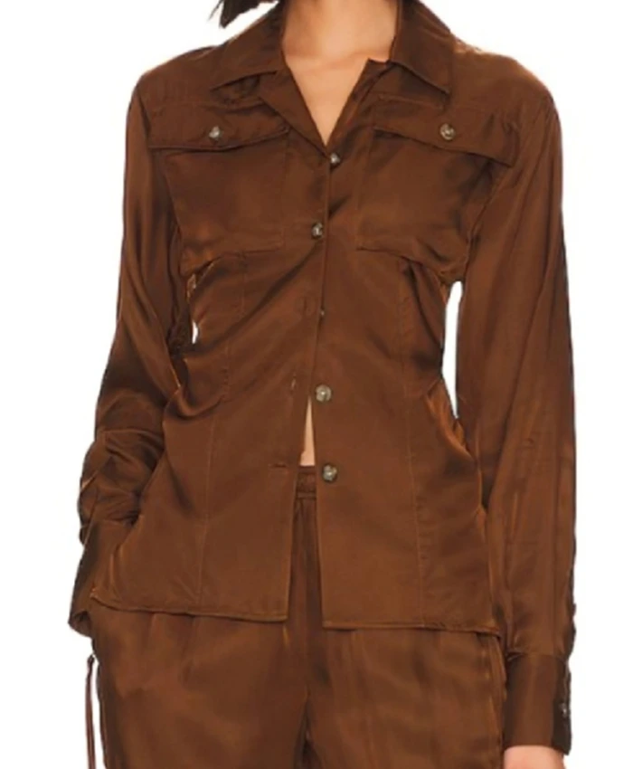 Buy Now Shanola Hampton Found Gabi Mosely Brown Satin Shirt For Unisex