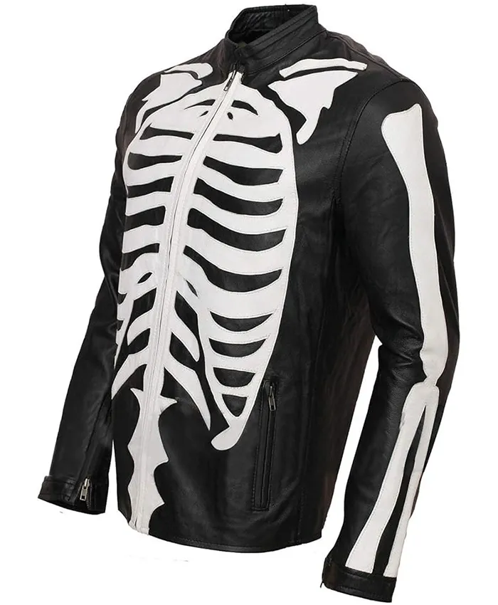 Alternative view of Halloween Party Skeleton Bones Leather Black Jacket