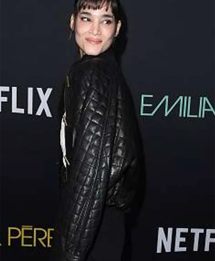 Buy Now Sofia Boutella Movie Emilia Perez 2024 Premiere Quilted Black Leather Jacket For Unisex