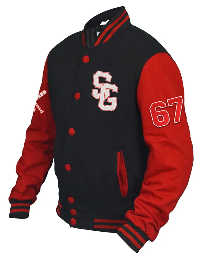 Buy Now Stegaro Black And Red Varsity Jacket For Unisex