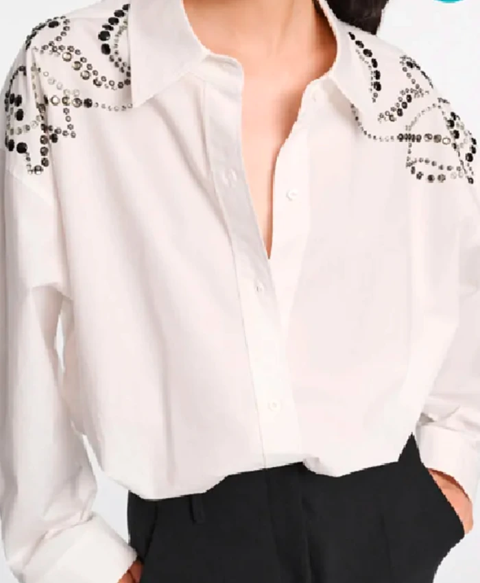 Buy Now Tamara Tunie Beyond The Gates 2025 Anita Dupree White Embellished Shirt For Unisex