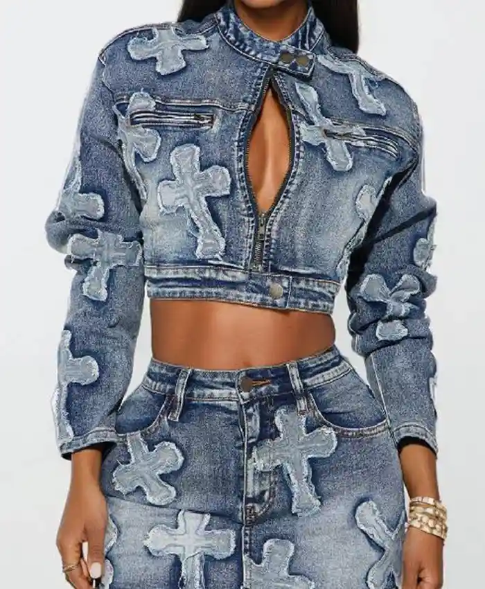 Buy Now The Masked Singer Season 13 Rita ORa Cross Blue Denim Cropped Jacket For Unisex