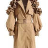 Buy Now The Traitors US Season 03 Dolores Catania Ruffle Shoulder Brown Trench Coat For Unisex