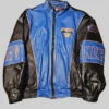 Buy Now Timothee Chalamet New York Knicks Vintage Blue And Black Leather Jacket For Unisex