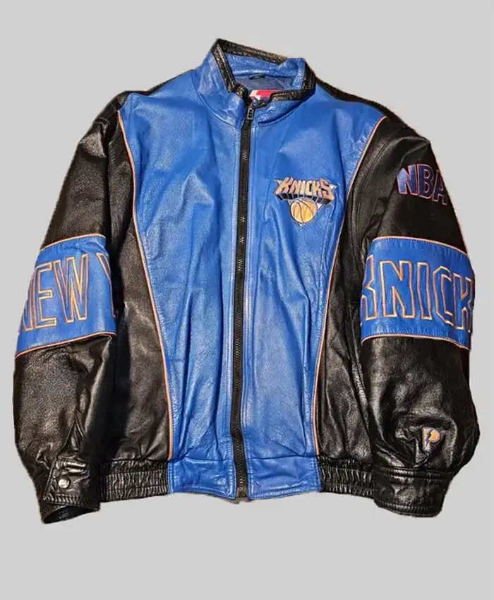 Buy Now Timothee Chalamet New York Knicks Vintage Blue And Black Leather Jacket For Unisex