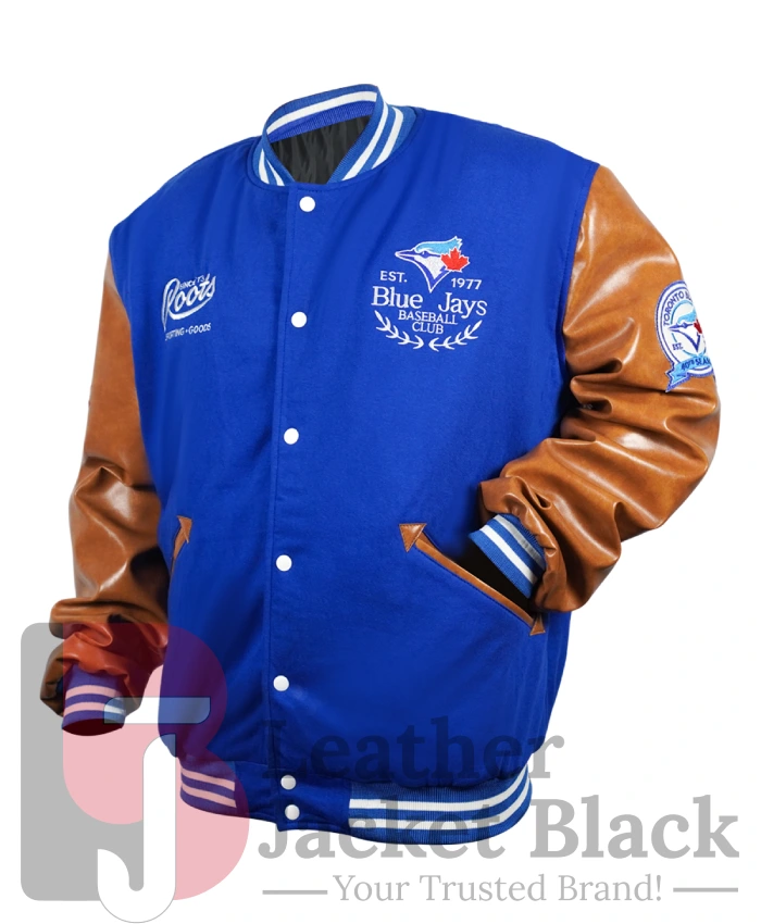 Buy Now Toronto Blue Jays Blue And Brown Letterman Varsity Jacket Men Women