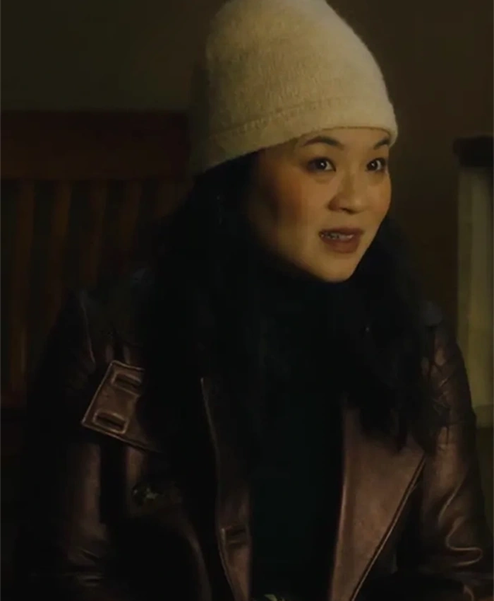 Alternative view of Control Freak 2025 Kelly Marie Tran Brown Leather Coat