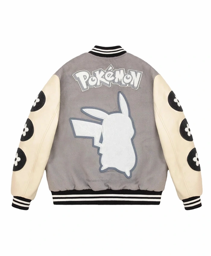 Buy Now Vandy X Pokemon Pikachu Grey And White Varsity Jacket For Men And Women