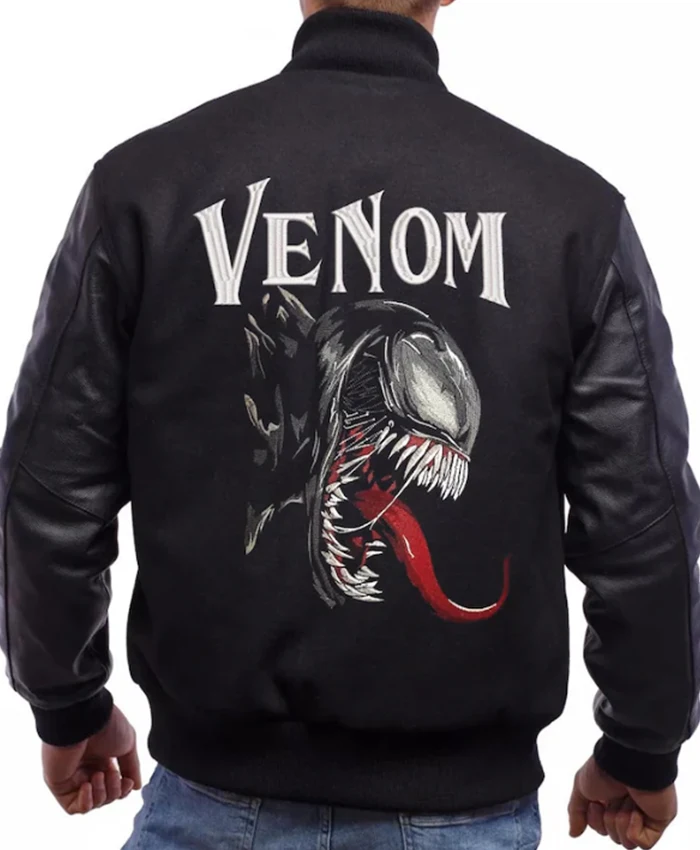Buy Now Venom Design Embroidery Black Varsity Jacket For Men And Women