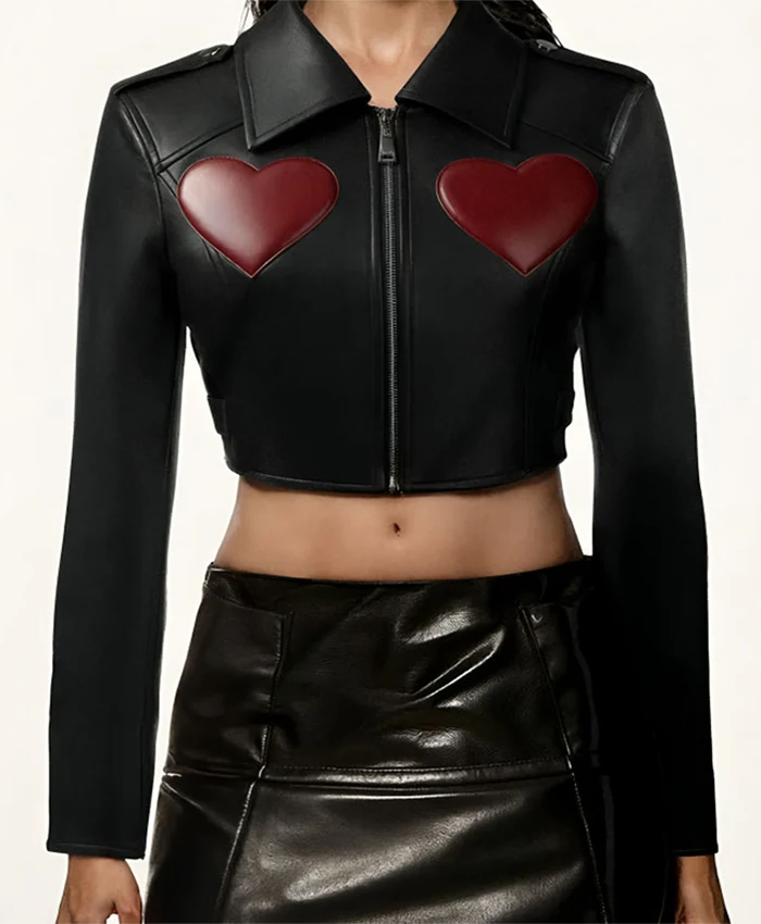 Buy Now WWE Raw Gionna Daddio Heart Black Leather Cropped Jacket For Unisex